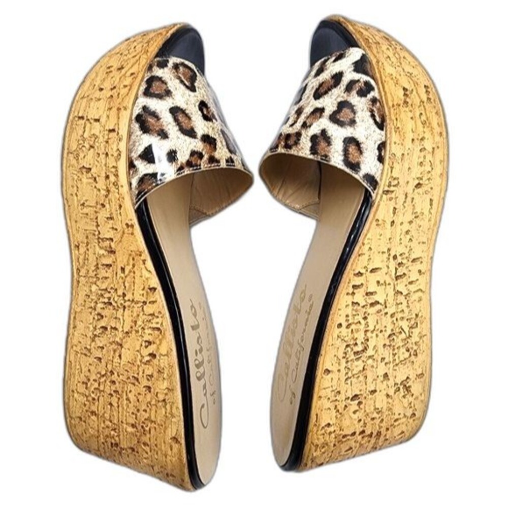 Callisto of California Cheetah Print High Platform‎ Wedge Slides Size 8 - Picture 5 of 9